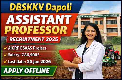 DBSKKV Dapoli Assistant Professor Recruitment 2025 Apply Offline under AICRP ESAAS