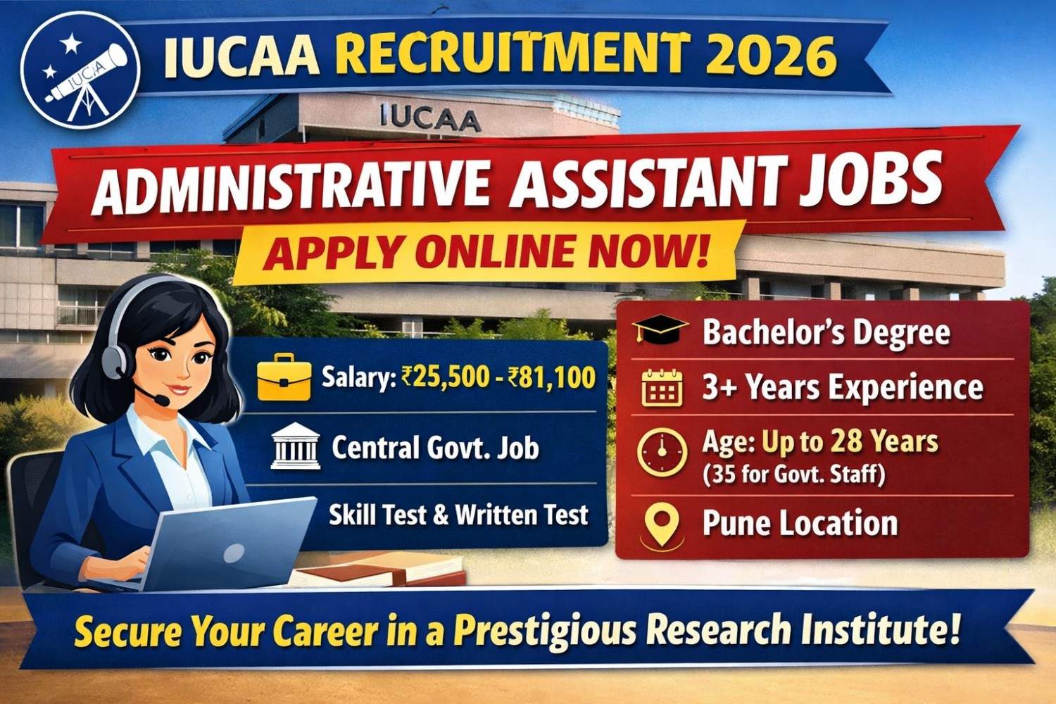 IUCAA Administrative Assistant Recruitment 2026 Pune Central Government Job Notification