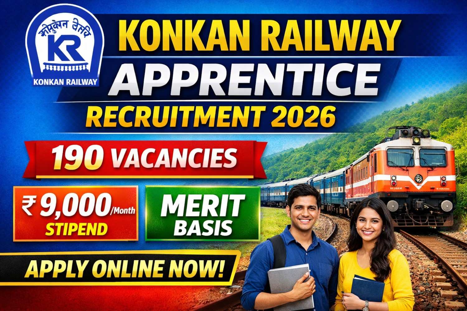 Konkan Railway Apprentice Recruitment 2026 190 Graduate Diploma Vacancy