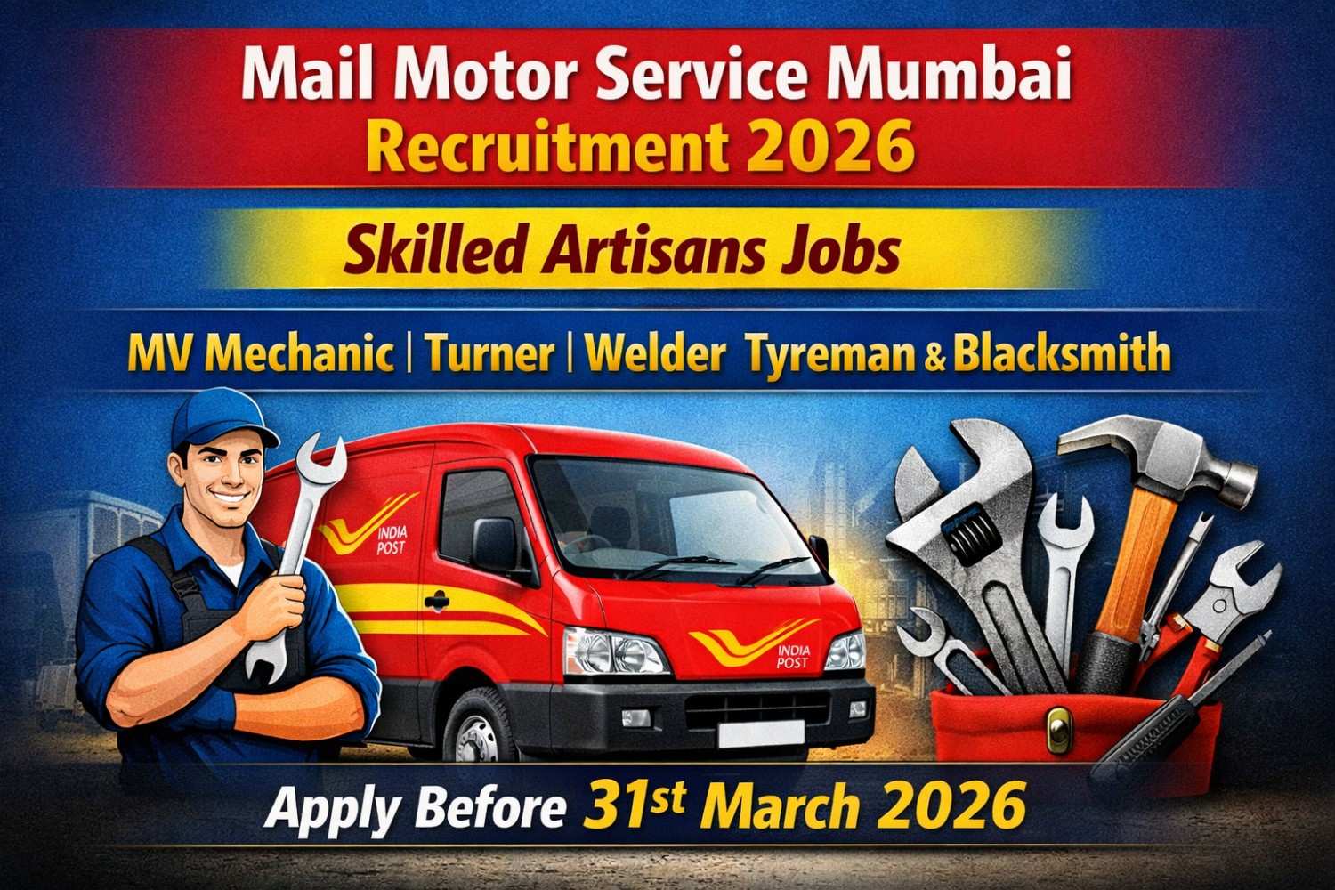 Mail Motor Service Mumbai Recruitment 2026 Skilled Artisans Notification