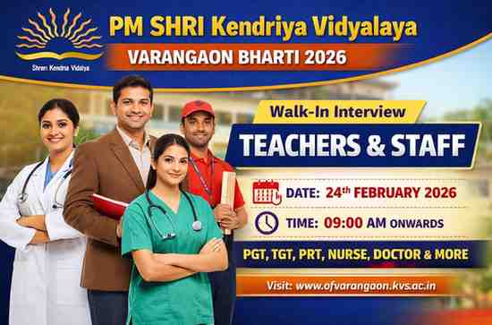 PM SHRI Kendriya Vidyalaya Varangaon Bharti 2026 Walk In Interview for Teachers Nurse Doctor Recruitment Notification