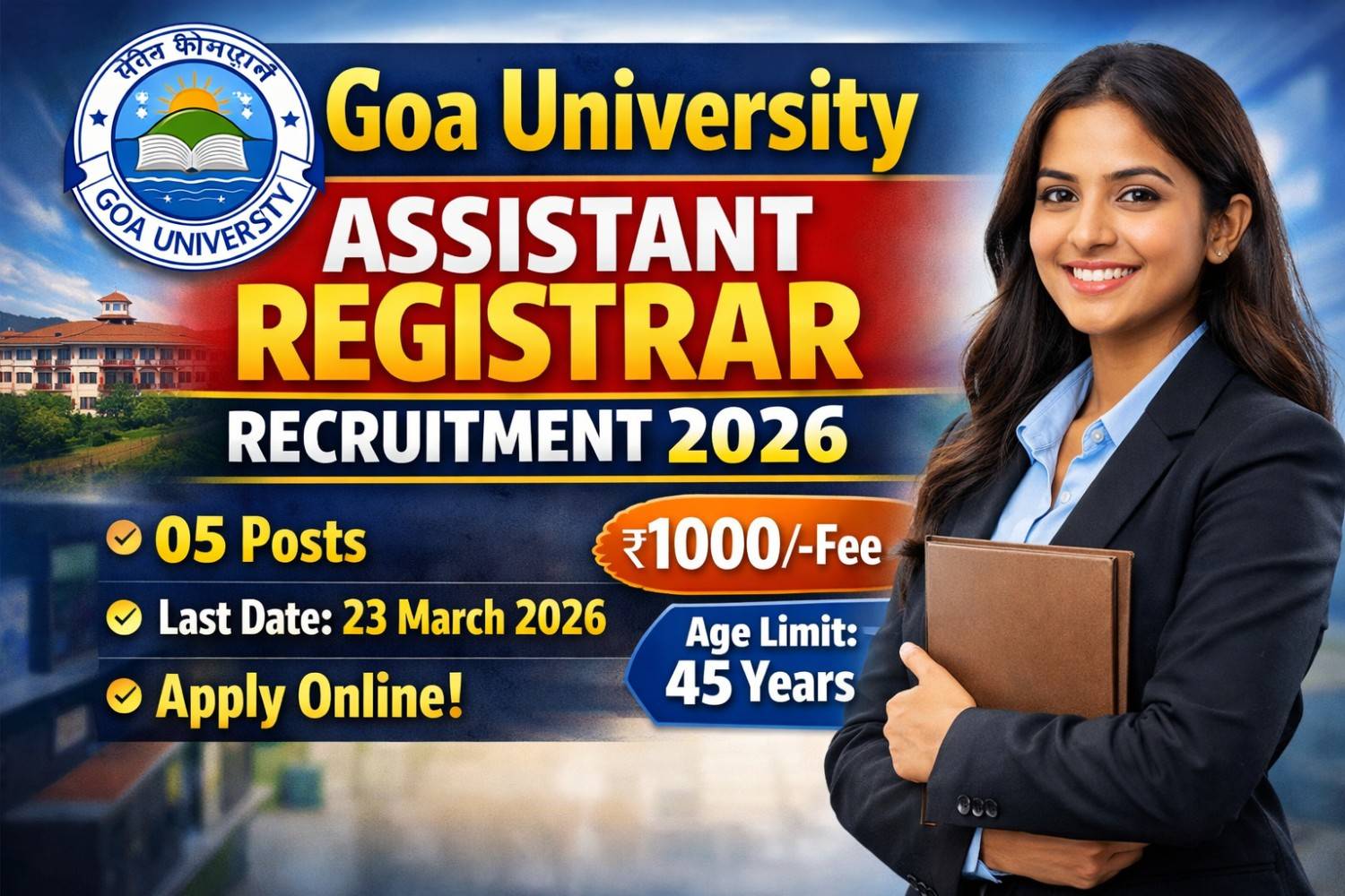 Goa University Assistant Registrar Recruitment 2026 – 05 Non Teaching Posts Apply Online Before 23 March 2026