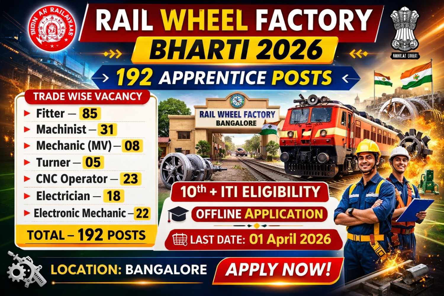 Rail Wheel Factory Bharti 2026 192 Apprentice Posts Notification