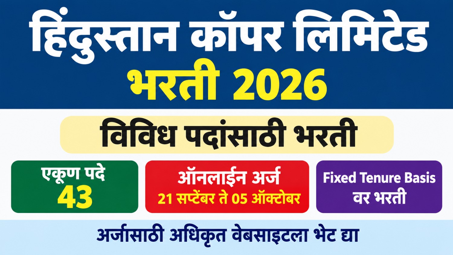 Hindustan Copper Limited भरती 2026 | 43 पदांसाठी ऑनलाइन अर्ज